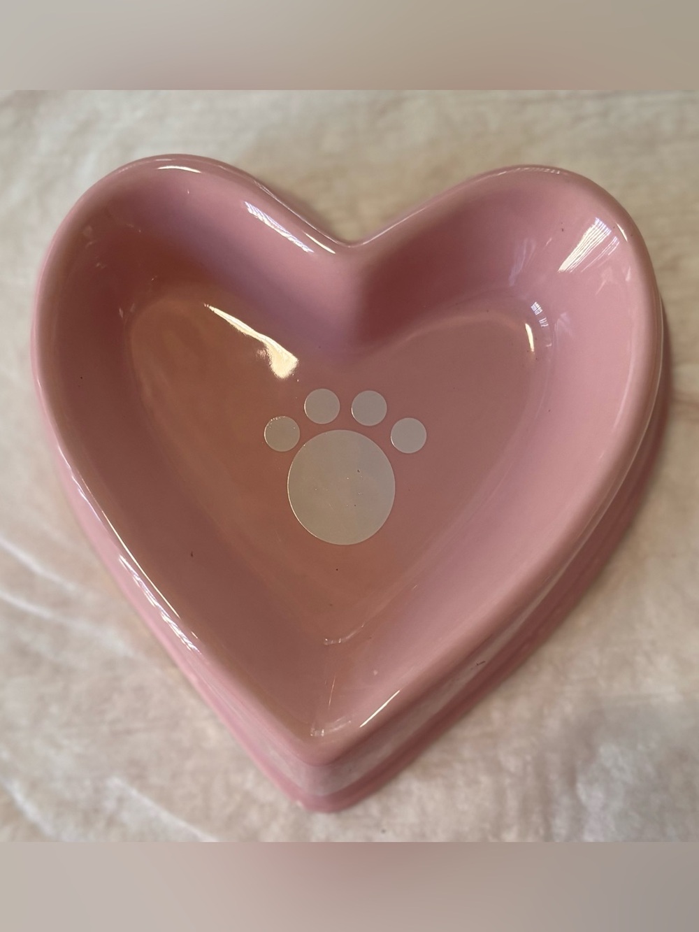 Pink Heart-Shaped Pet Bowl Paw Print Candy Dish Jewelry Holder Pet Lover Gift